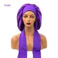 Elastic purple satin bonnet for hair care featuring wide band and large pleated space - Extra Large / Purple