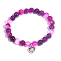 Elegant purple and pink agate beaded bracelet featuring a silver heart-shaped charm - Purple Striped Agate Heart Style