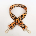 Adjustable leopard print bag strap with orange webbing and gold metal lobster clasps - Bright Orange