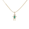 Gold-plated boy pendant necklace featuring emerald zircon stone and golden box chain - Boy-May
