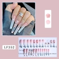 Detailed macro view of long ballerina press-on nails with pink gradient and butterfly gems - LF352 Pink Blue Gradient Butterfly Rhinestone