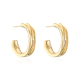 Macro detail of polished gold-plated C-shape earrings with irregular wavy design - Irregular Wave Style