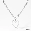 Macro detail of 316 stainless steel heart pendant on a chunky link chain necklace - Silver Necklace (D1216)