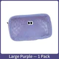 Large purple mesh toiletry bag with cartoon eye embroidery and zipper closure - Large / Purple