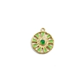 14k gold-plated stainless steel compass pendant with green enamel and sunburst design - Green Agate