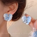 Elegant S925 silver flower earrings with blue gradient petals and tiny center diamonds - Gradient Blue Flower