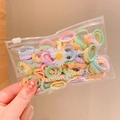 Elastic colorful hair ties for girls in multiple pastel shades with daisy charm - Macaron Color Lace 50pcs with Daisy Bag