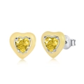 S925 sterling silver heart-shaped stud earrings with yellow enamel and gemstone - Silver Yellow Heart Style (DY1D0215-S-W-YE)
