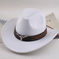 White felt cowboy hat with dark brown leather band and silver bull head ornament - Roped Bull Head Style / White