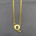 18K gold plated stainless steel Cuban chain necklace featuring uppercase letter Q pendant - Letter Q / Gold