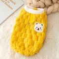 Cute yellow flannel dog vest with bear patch and metal D-ring for small pets - S / Yellow Bear