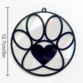 5-inch rainbow holographic paw print suncatcher with heart detail window ornament - TYSC015: Optical Rainbow Prism Heart Paw Print