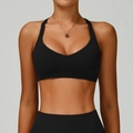 High-impact black sports bra with V-neck and racerback for yoga and fitness - M / Premium Black