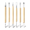 6-piece clay sculpting tool set with ergonomic wooden handles and versatile metal tips - 6-Piece Natural Wood Pottery Tool Set