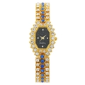 Elegant gold bracelet watch for women with colorful crystals and blue rhinestones - Black Dial Gold Strap Blue Rhinestone
