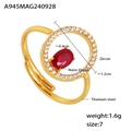 Vergoldeter Titanstahlring mit rotem Nano-Zirkon und Zirkonia-Einlage im Detail - US 7 / Gold Roter Zirkonia
