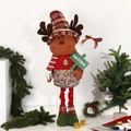 Standing plush Christmas reindeer with welcome sign and red plaid outfit decoration - 70CM Deer