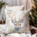 Elegant Christmas reindeer cushion cover with golden floral antlers and pearl details - TQDS68-43(Exquisite Reindeer)