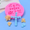 Halloween Silikonform für Totenkopf und Kreuz Kuchendeko mit blauen DIY-Musterbeispielen - Schädel Kreuz Stil (Rosa)