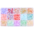 Detailed top view of 15-grid storage box filled with 8mm colorful glass beads for DIY jewelry - Jelly Two-tone Beads / 15 Grids/300 Pcs