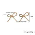 Detail showing dimensions of golden bow earrings with pearls and rhinestones - Pearl Rhinestone Bowknot / Gold