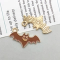 Cute Halloween brown bat and gold wing pendants for DIY jewelry making accessories - Coffee Bat (23*12mm)