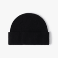 Classic black ribbed knit beanie with fold-over cuff design for a warm unisex fit - One Size / Black