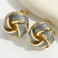 French vintage vortex knot stud earrings in gold metal and grey marble enamel finish - Gray