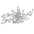 Silver bridal hair comb with handmade flowers, sparkling crystals and white pearls on white - Silver