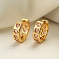 18K gold plated heart hoop earrings featuring pink cubic zirconia on white silk - Gold With Pink Heart Zircon
