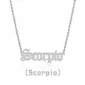 Close-up of silver Gothic Scorpio letter pendant on a stainless steel link chain - Scorpio (Steel Color)