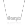Close-up of silver Gothic Scorpio letter pendant on a stainless steel link chain - Scorpio (Steel Color)