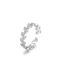 Anello aperto minimalista in argento 925 con foglie micro-incastonate di zirconi - Aperto Regolabile / Argento sterling 925