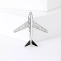Silver airplane brooch with sparkling crystals and Love You Forever engraving - Silver