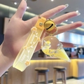 Yellow unicorn milk tea cup keychain with liquid glitter and Happy Moments strap - Yellow-Ice Cream Unicorn