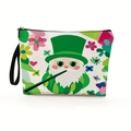 Borsa trucco in tela con gnomo leprechaun verde e motivo floreale con cinturino - Motivo Gnomo (Stile 3)