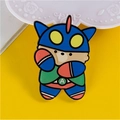 Cartoon hero bear acrylic pin with colorful superhero suit and letter A detail - Hero Bear