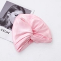 Pink satin hair wrap with front knot detail for sleeping and hair care - Crossed Pink No.4
