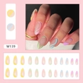 Colorful almond-shaped press-on nails with macaron stripe patterns and 24-piece full set view - Multicolor Wave Style (W139)