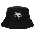Classic black cotton bucket hat featuring a white minimalist fox head embroidery - Adjustable / Black