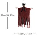 90cm Halloween Hängegeist mit schwarzer Krone und rot-fetzigem Netzmantel Dekoration - H-02 Totenkopfgeist mit Hut / Rot