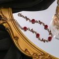 Vintage style golden bracelet with red rose and leaf accents on reflective mirror - Red Rose Bracelet (S135-2) / Gold/Red