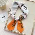 Elegant white and orange silk square scarf featuring retro golden chain print - Orange Jade Chain