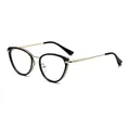 Montatura occhiali cat-eye nero e oro con sottili stanghette in metallo per donna - Montatura Nero Oro Anti-Luce Blu