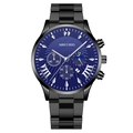 Business men's watch with blue dial, steel strap and functional chronographs - Blue Dial Silver Hands Black Band (Fork End)