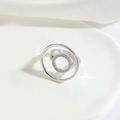 Exotic geometric double band ring in silver finish with sparkling zircon stones - Double Ring Disc Style / Silver