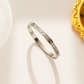 Polished silver stainless steel bangle featuring double rows of micro-pave cubic zirconia - Silver