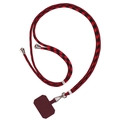 Detail view of red and black houndstooth crossbody phone strap with durable metal clasp - Dark Red Patch + Black Red Patterned Rope