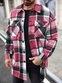Men's long sleeve red and black flannel plaid shirt jacket with double chest pockets - Rose Red