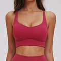 Rozerode yoga sportbeha met diepe V-hals en zeer elastische ademende sportstof - S / Kersenrood